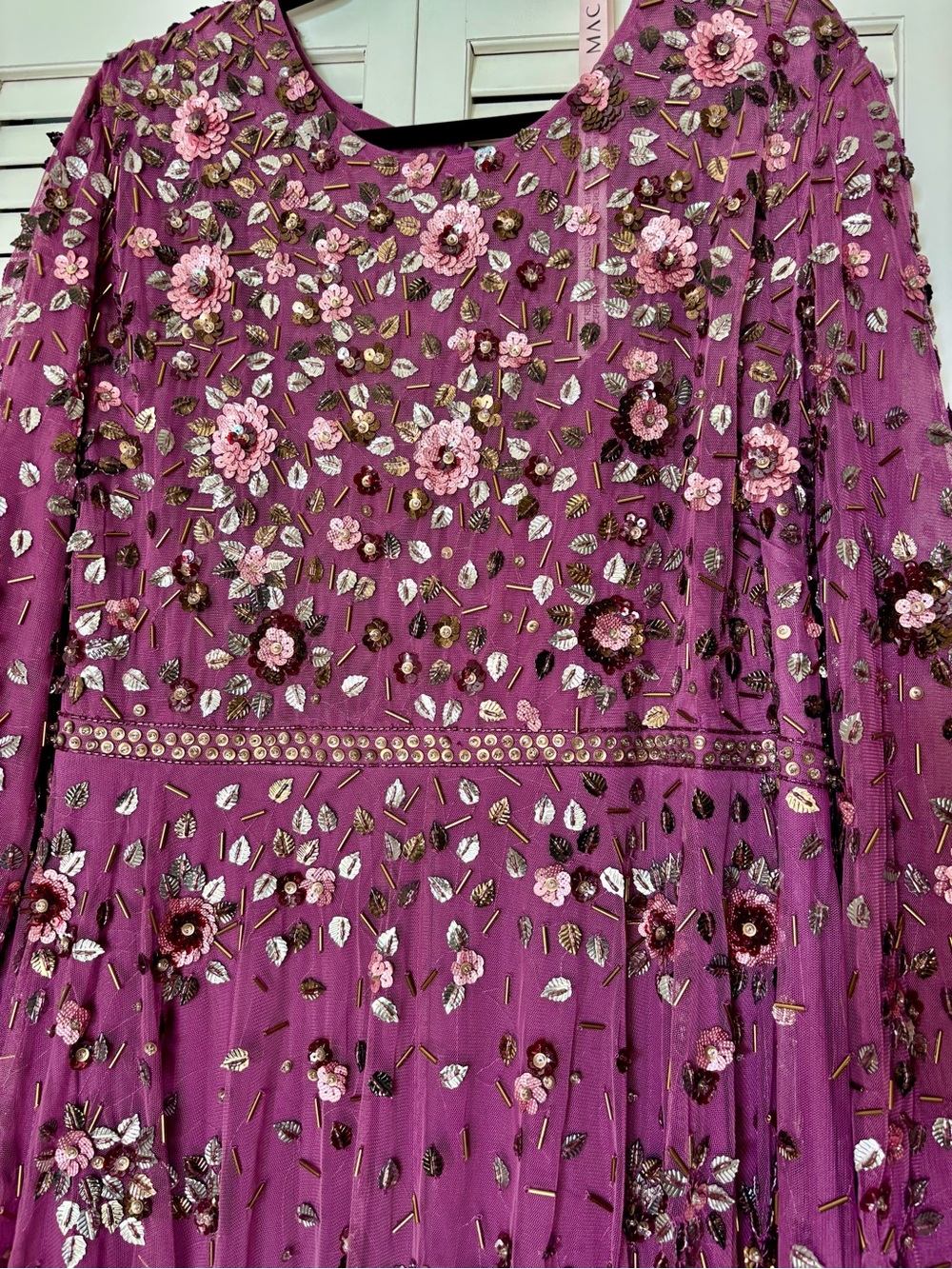 NWT Mac Duggal Raspberry Embellished Long Sleeve 10063 High Neck Beaded Gown 24 - Picture 6 of 9